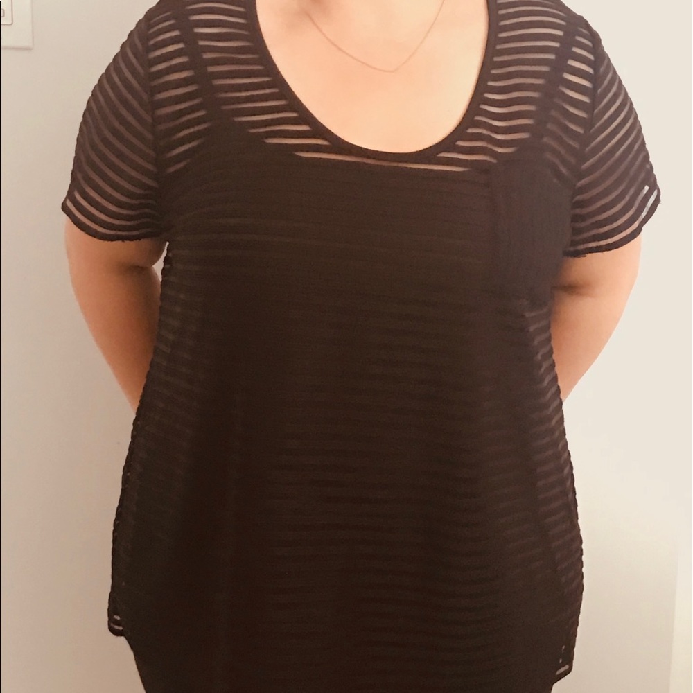 City Chic Mesh Stripe Blouse - Plus Size